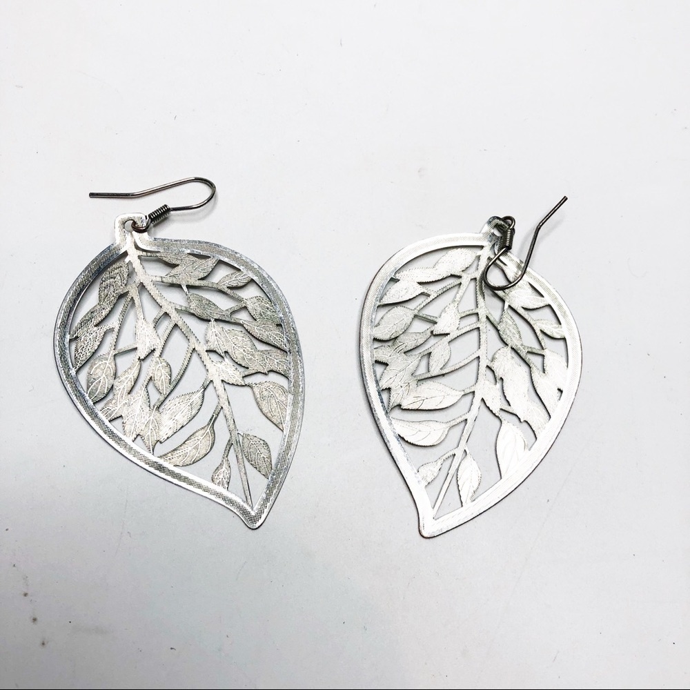 Faux Silver Leaf Earrings